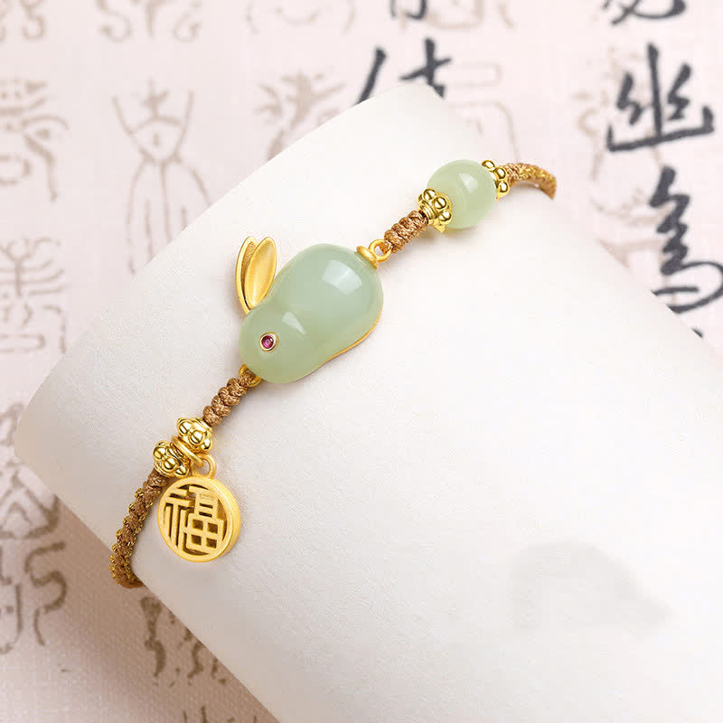 KarmaRipple's Year of the Rabbit Hetian Jade Happiness Blessing Wealth String Bracelet p2