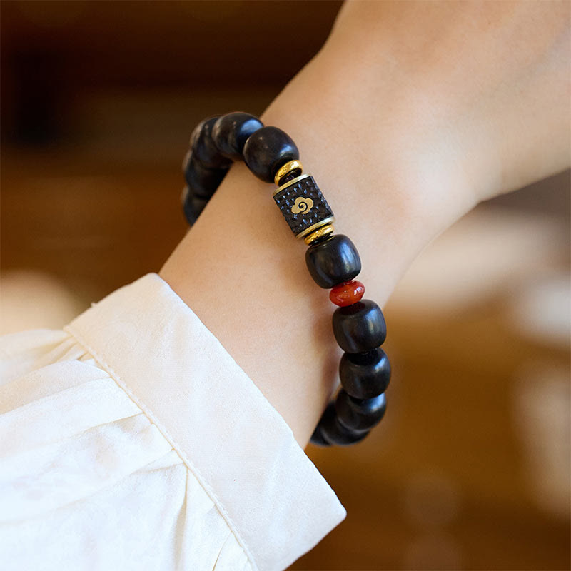 KarmaRipple's Ebony Wood Auspicious Clouds Engraved Calm Bracelet p11