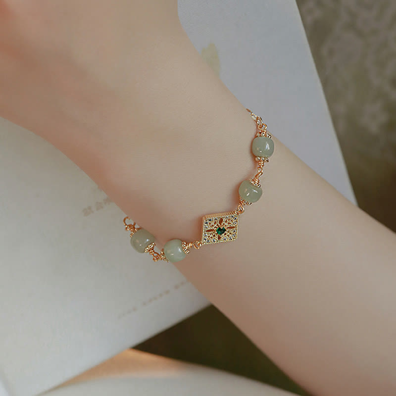 KarmaRipple's Authentic Hetian Jade Bead Square Pattern Fortune Chain Bracelet p5
