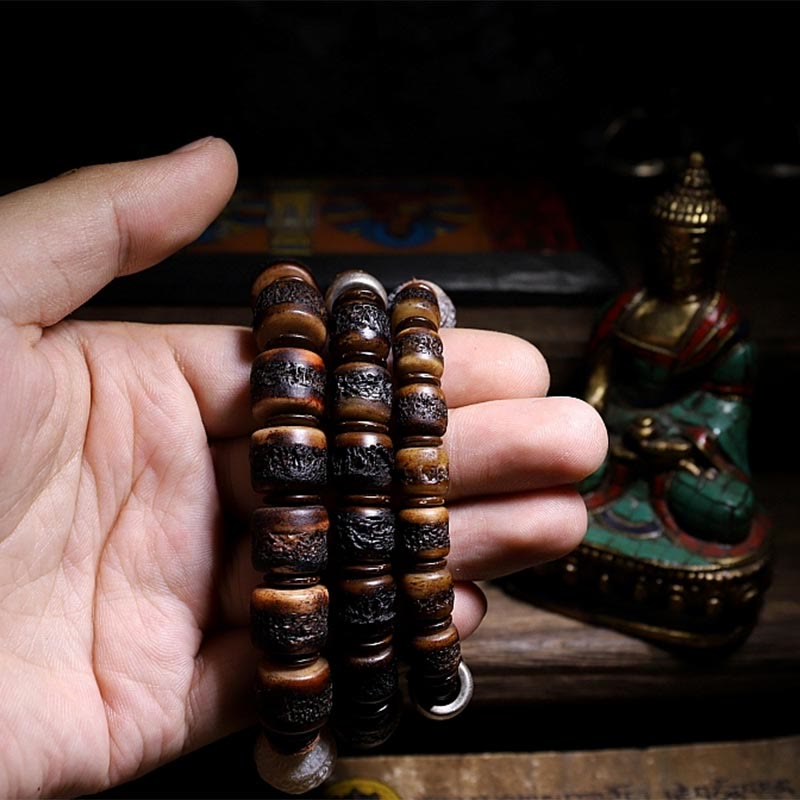 KarmaRipple's 925 Sterling Silver Chinese Zodiac Natal Buddha Handmade Tibet Yak Bone Strength Bracelet p2