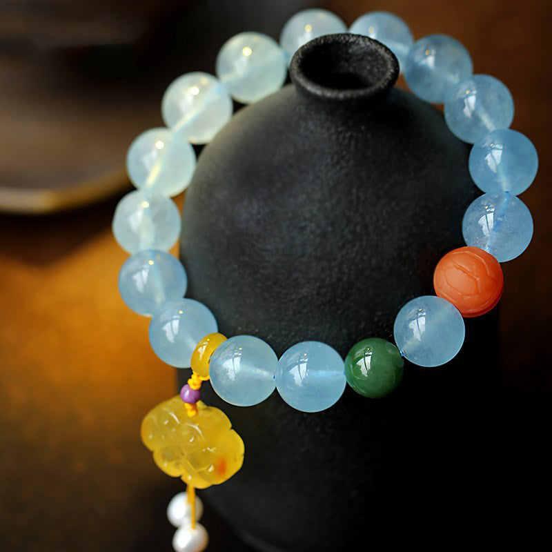 KarmaRipple's Authentic Aquamarine Amber Chinese Knotting Talisman Peace Bracelet p6