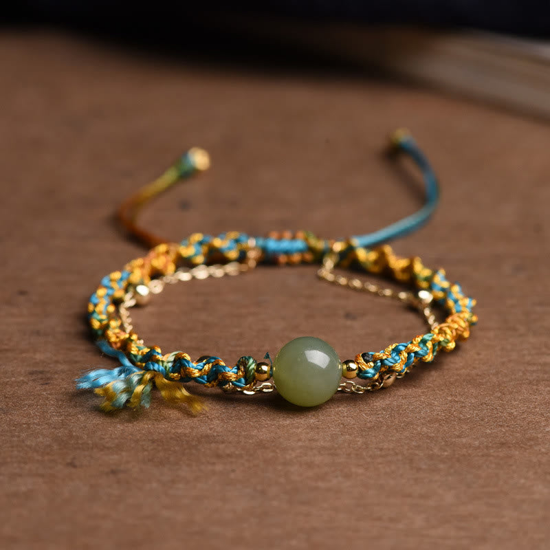 KarmaRipple's Handmade Colorful Rope Fortune Jade Bead Abundance Double Layer Bracelet p1