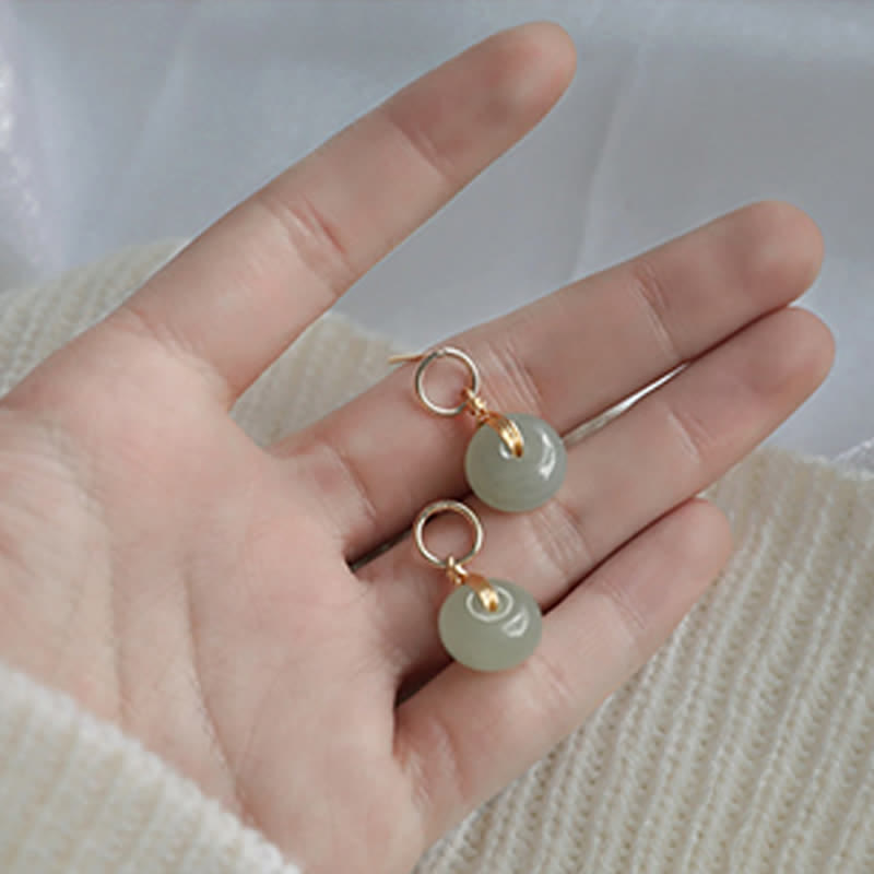 KarmaRipple's Round Jade Peace Buckle Fortune Drop Earrings p6