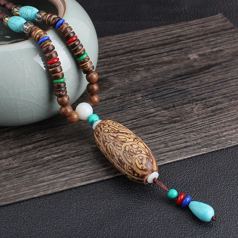 KarmaRipple's Tibetan Wenge Wood Bodhi Seed Agate Balance Peace Pendant Necklace p17