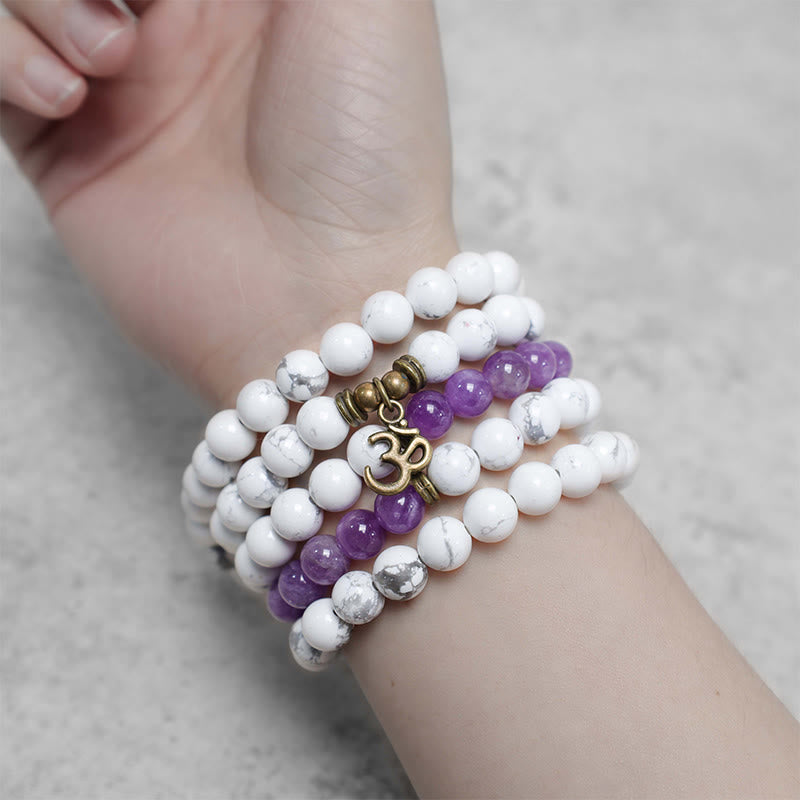 KarmaRipple's 108 Mala Beadwork Amethyst Ivory Turquoise OM Balancing Meditation Energy Bracelet p7