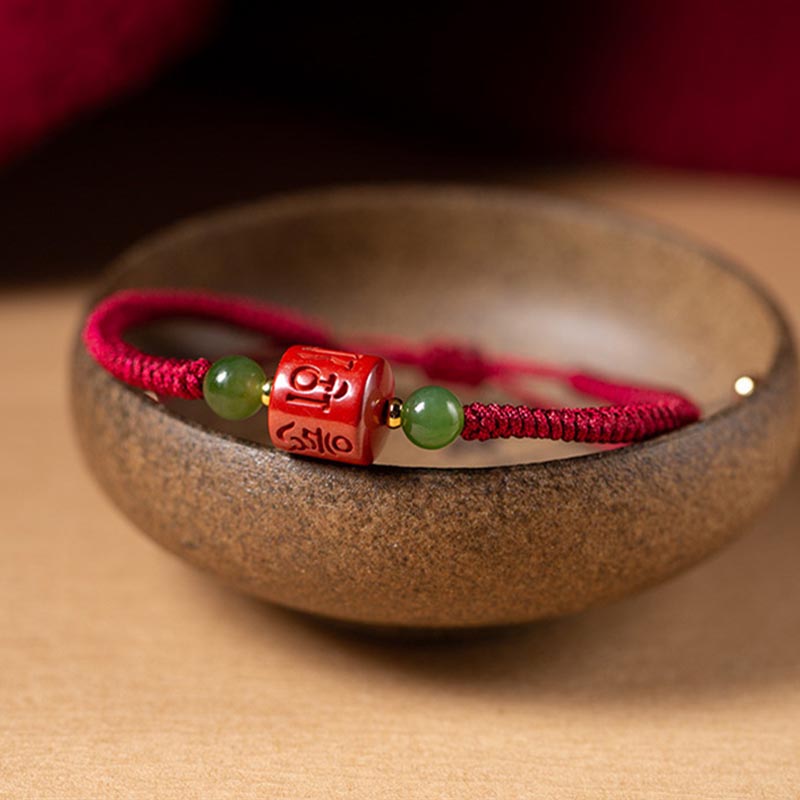 KarmaRipple's Tibetan Cinnabar Om Mani Padme Hum Engraved Blessing Woven Rope Bracelet p6