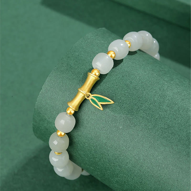KarmaRipple's 925 Sterling Silver Hetian Ivory Jade Bamboo Fortune Bracelet p4