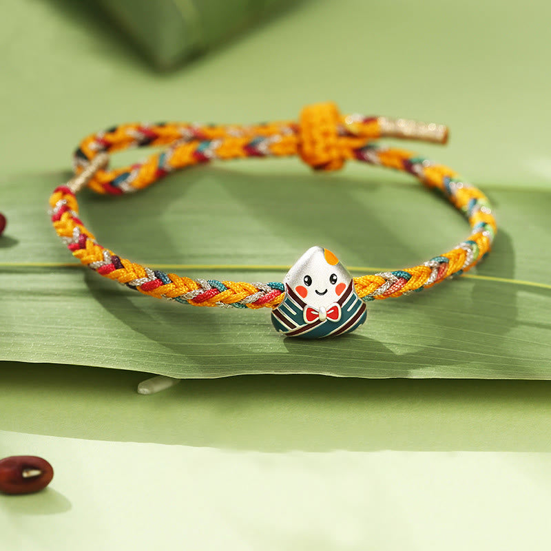 KarmaRipple's 925 Sterling Silver Dragon Boat Festival Zongzi Pattern Fortune Handmade Multicolored Rope Child Adult Bracelet p1