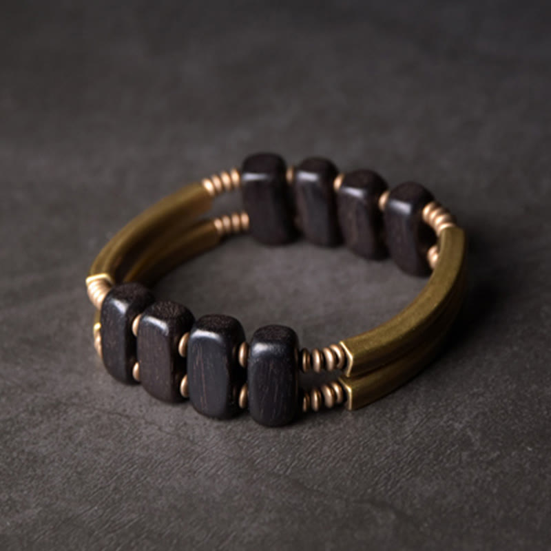 KarmaRipple's Tibetan Ebony Wood Bronze Balance Double Layer Bracelet p9