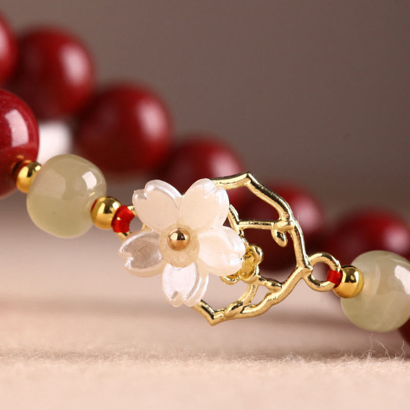 KarmaRipple's Authentic Cinnabar Jade Beaded Tridacna Stone Flower Blessing Bracelet p9