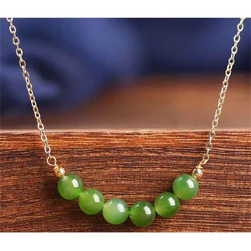 KarmaRipple's 14k Gold Plated Hetian Cyan Jade Beaded Fortune Pendant Necklace p6