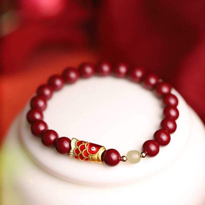 KarmaRipple's Authentic Cinnabar Fortunate Koi Fish Hetian Jade Bead Blessing Bracelet p9