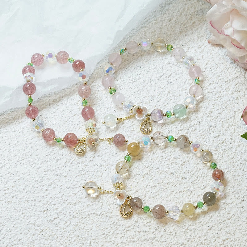 KarmaRipple's Strawberry Quartz Rutilated Quartz Fluorite Flower Balancing Bracelet p31