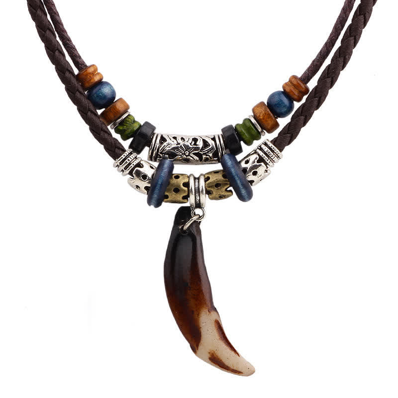 KarmaRipple's Ethnic Wolf Tooth Pattern Beadwork Wealth Pendant Necklace p1