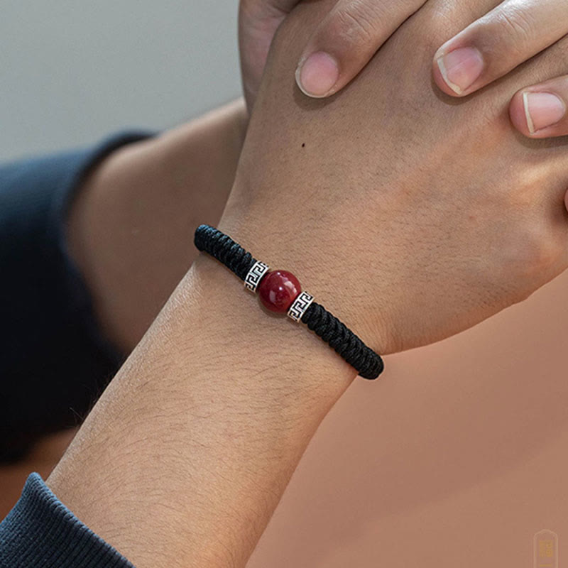 KarmaRipple's 925 Sterling Silver Authentic Cinnabar Bead Calm Handmade Woven String Bracelet p12