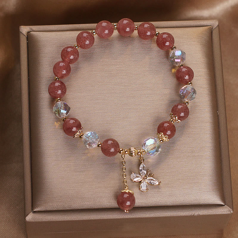 KarmaRipple's Authentic Strawberry Quartz Love Balancing Butterfly Talisman Bracelet p6