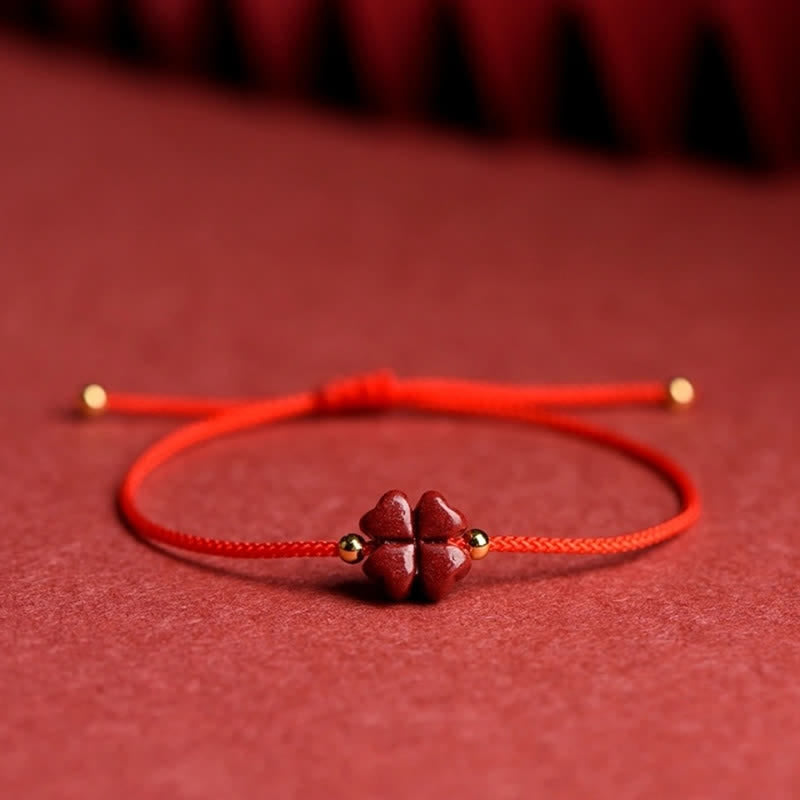 KarmaRipple's Authentic Cinnabar Four Leaf Clover Blessing Red String Bracelet Anklet p2