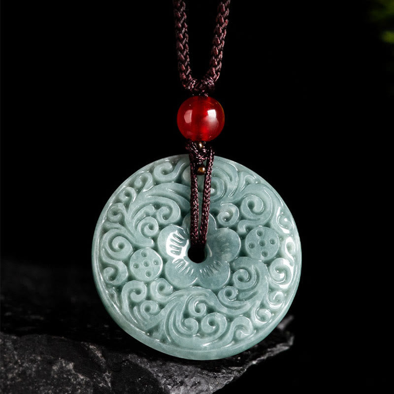 KarmaRipple's Green Jade Flower Carved Peace Buckle Abundance Pendant Necklace p9