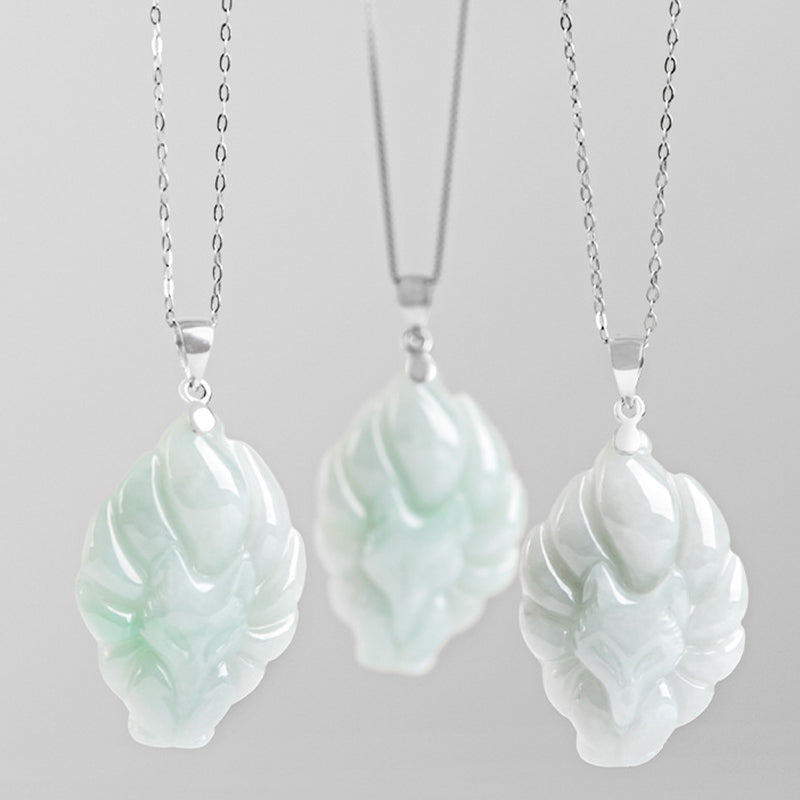 KarmaRipple's 925 Sterling Silver Authentic Jade Nine Tailed Fox Prosperity Pendant Necklace p4