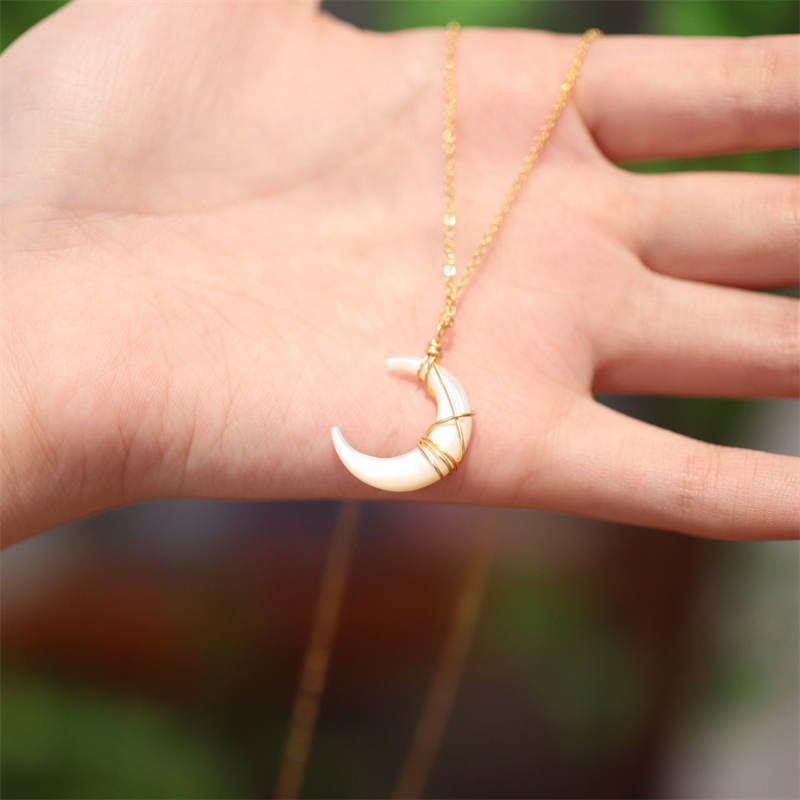 KarmaRipple's Authentic Tridacna Stone Crescent Moon Blessing Pendant Necklace p4