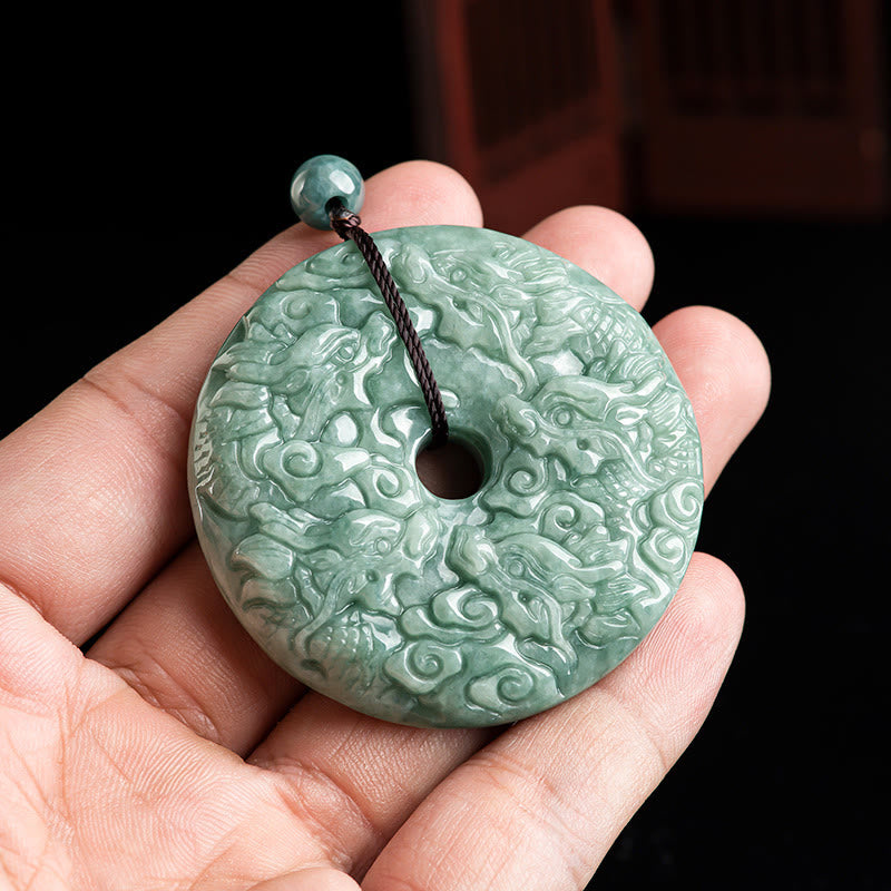 KarmaRipple's Year of the Dragon Authentic Jade Nine Dragons Peace Buckle Protection Pendant Necklace p4