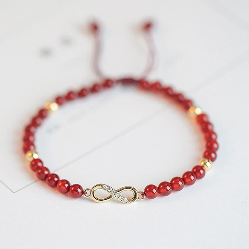 KarmaRipple's Authentic Red Agate Endless Weave Four Leaf Clover Star Confidence String Bracelet p7