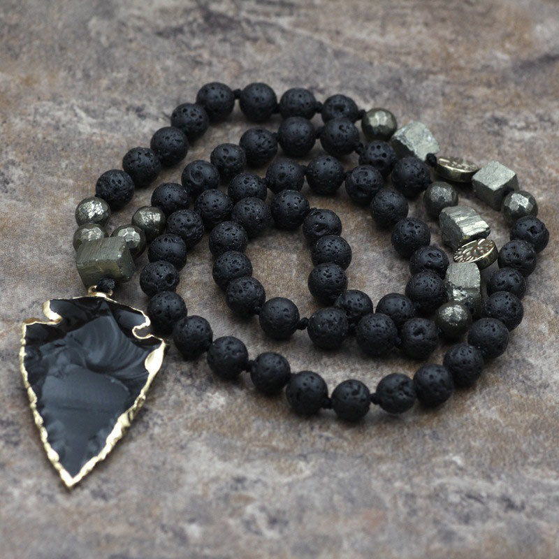 KarmaRipple's Authentic Lava Rock Yoga Meditation Pendant Arrow Necklace ( p5