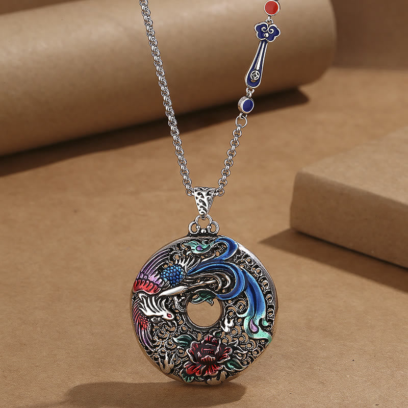 KarmaRipple's Phoenix Peony Flower Fortune Protection Pendant Necklace p1
