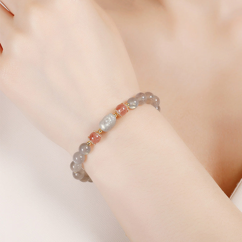 KarmaRipple's Aquamarine Strawberry Quartz Amethyst Moonstone PiXiu Balancing Bracelet p14