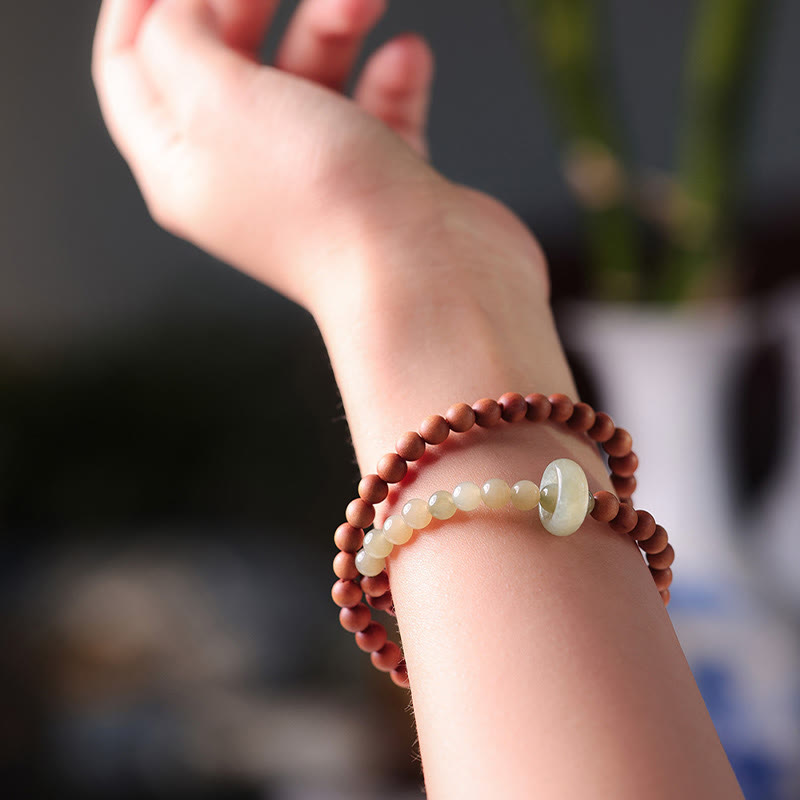 KarmaRipple's Sandalwood Hetian Jade Protection Double Wrap Bracelet p7