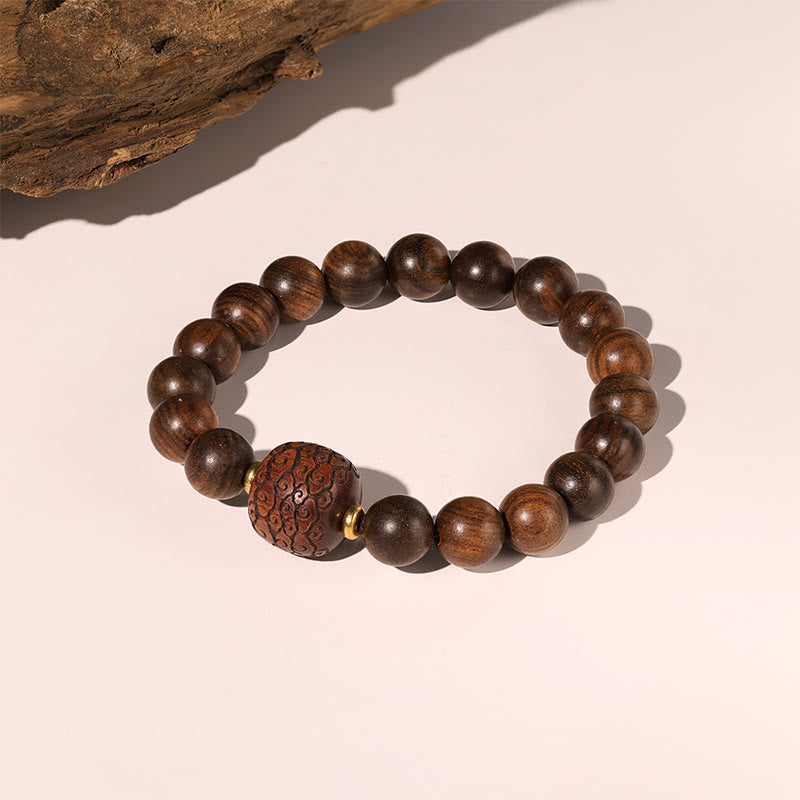 KarmaRipple's Rosewood Auspicious Clouds Totem Fu Character Bamboo Pattern Warmth Bracelet p8
