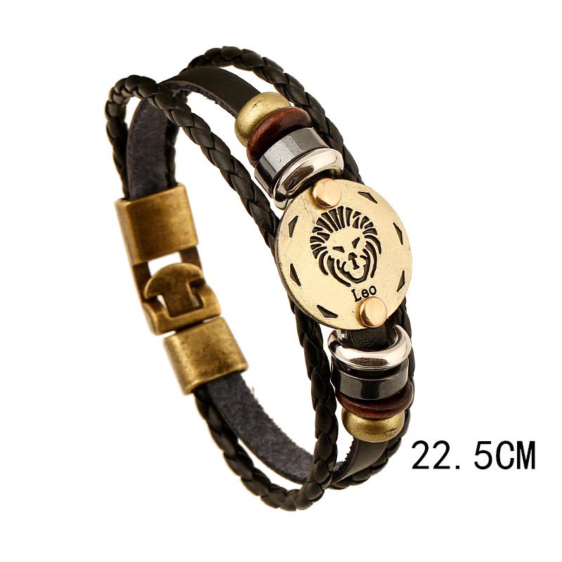 KarmaRipple's 12 Constellations of the Zodiac Hematite Leather Talisman Bracelet ( p10