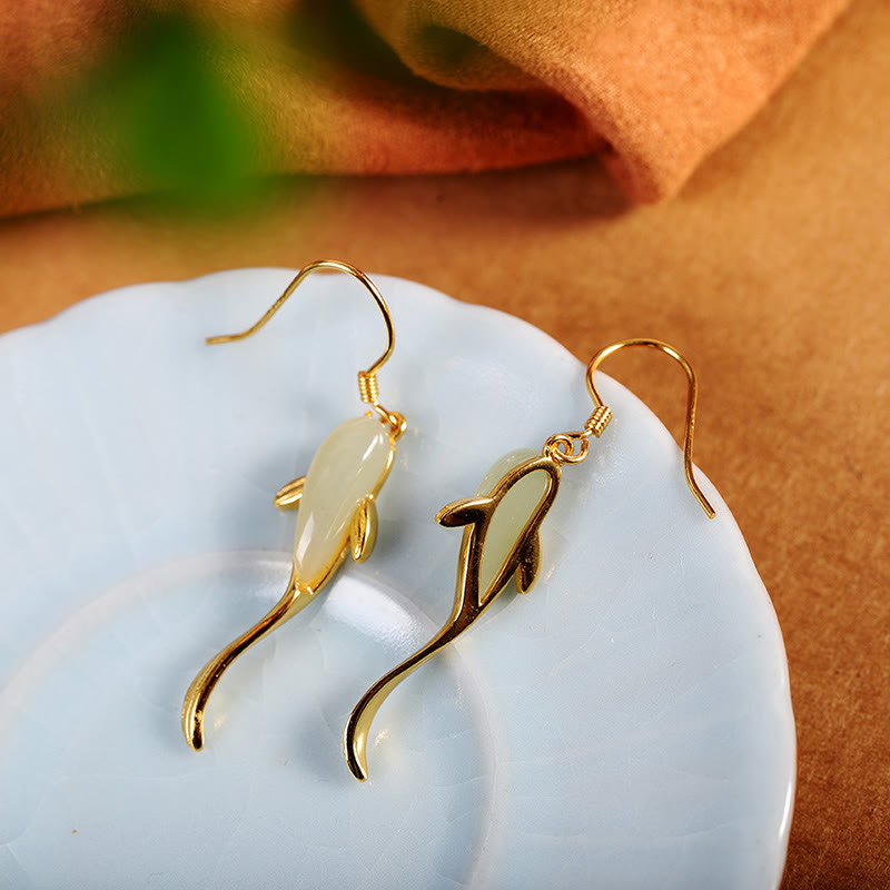 KarmaRipple's Fish Pattern Jade Fortune Dangle Drop Earrings p8