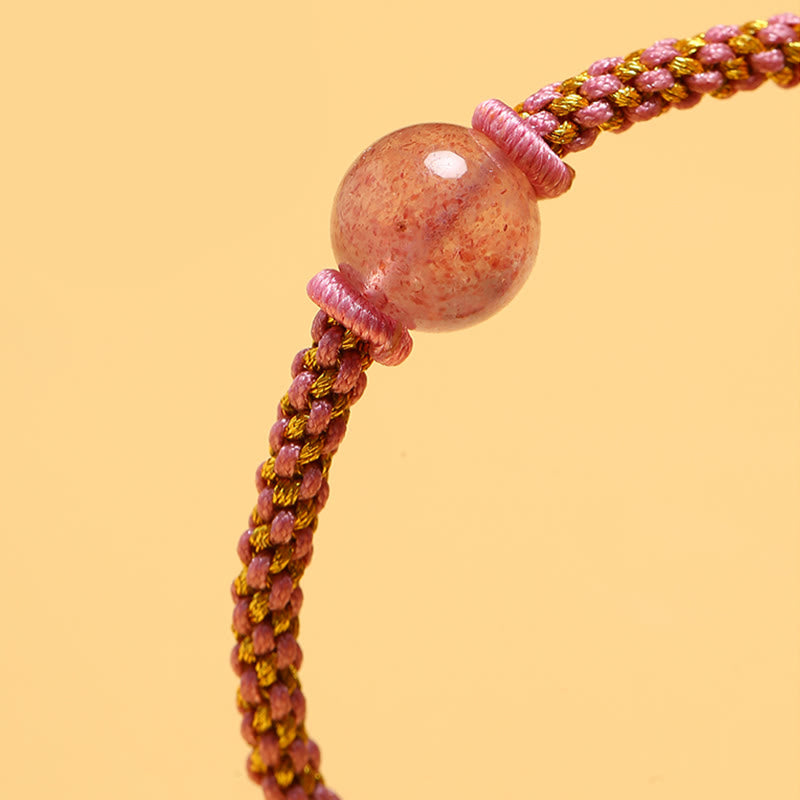 KarmaRipple's Handmade Red Agate Amethyst Golden Rutilated Quartz Pink Gemstone Bead Calm Woven Bracelet p30