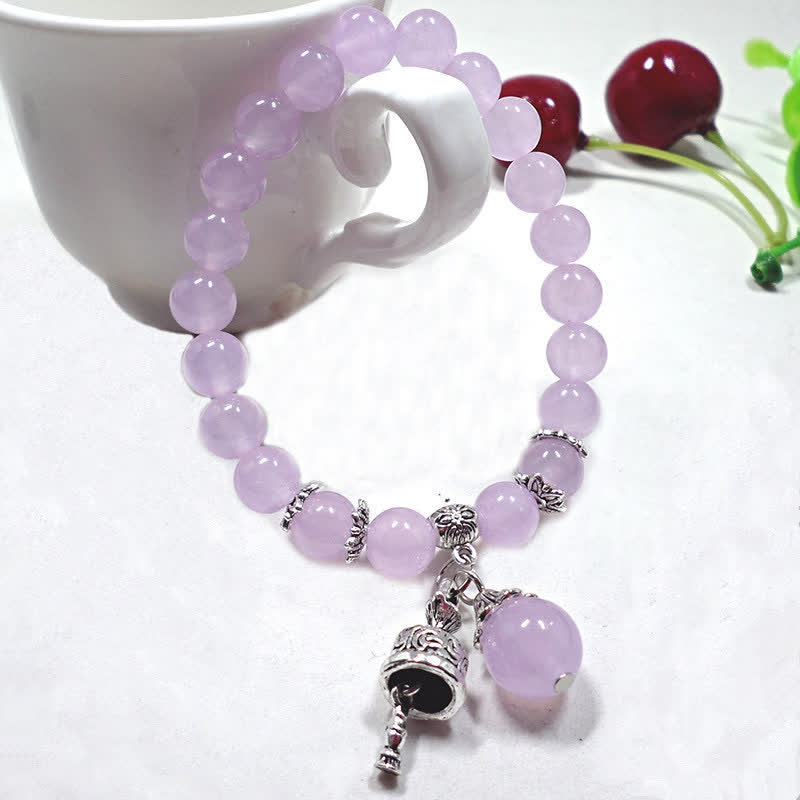KarmaRipple's Vintage Gemstone Chalcedony Stone Energy Beaded Bell Talisman Bracelet p24