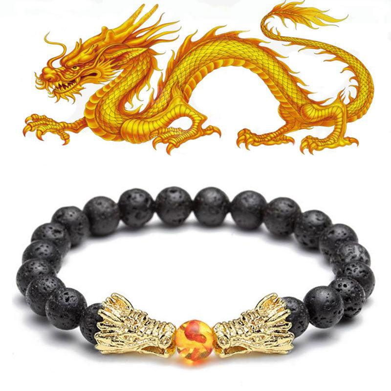 KarmaRipple's Ivory Turquoise Lava Rock Dragon Blessing Beaded Bracelet p21