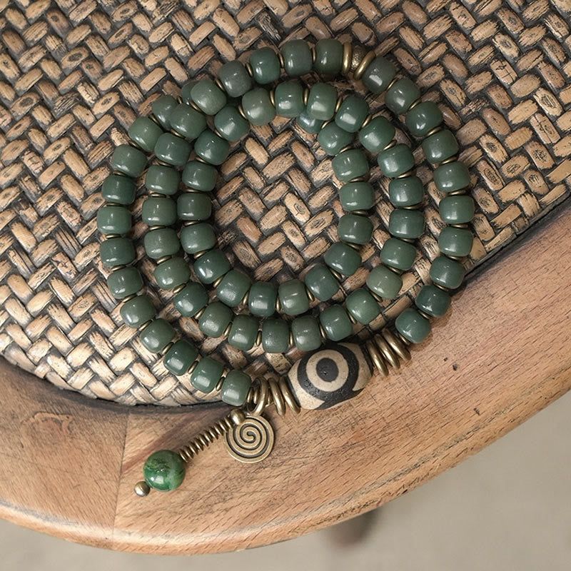 KarmaRipple's Cyan Bodhi Seed Dzi Bead Wisdom Peace Triple Wrap Bracelet p11