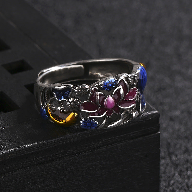 KarmaRipple's Koi Fish Lotus Flower Leaf Design Fortune Wealth Ring p10
