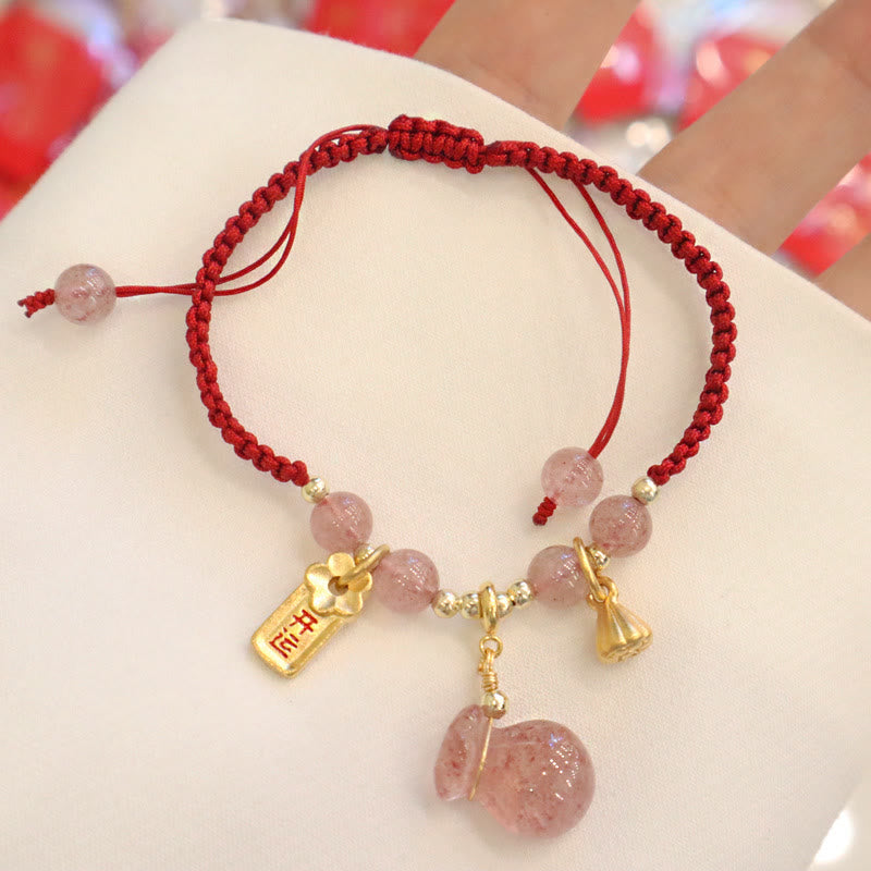 KarmaRipple's Authentic Strawberry Quartz Money Bag Lotus Balancing Talisman Red String Woven Bracelet p3