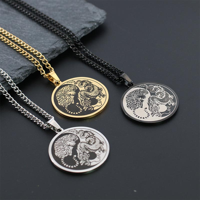 KarmaRipple's Tiger Dragon Titanium Steel Chain Pendant Balance Necklace p4