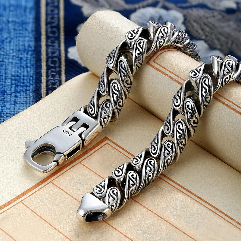 KarmaRipple's Vintage Tang Dynasty Flower Design Carved Fortune Bracelet p3