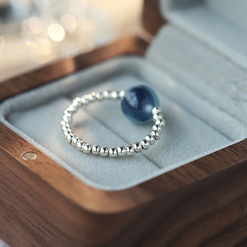 KarmaRipple's 925 Sterling Silver Blue Candy Agate Balancing Bead Ring p3