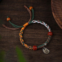 KarmaRipple's Handmade Tibetan Silver 925 Sterling Silver Zakiram Goddess of Wealth Camel Bone Protection Woven Bracelet