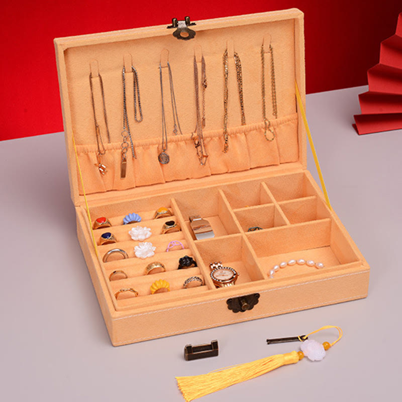 KarmaRipple's Simple Design Jewelry Box Organizer Single Layer Flannel Jewelry Storage Box With Lock p21