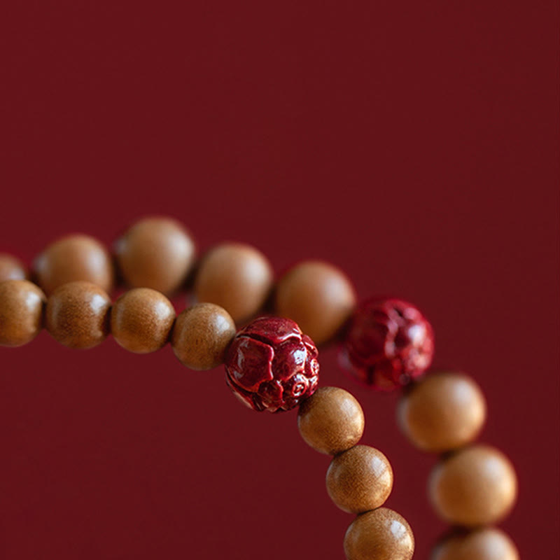 KarmaRipple's Peach Wood Lotus Cinnabar Fortune Wealth Bracelet p6