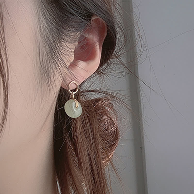 KarmaRipple's Round Jade Peace Buckle Fortune Drop Earrings p3
