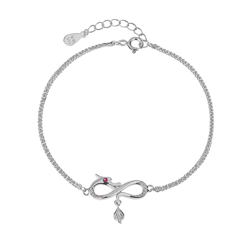 KarmaRipple's Year Of The Dragon 999 Sterling Silver Zircon Endless Weave Tail Talisman Fortune Protection Bracelet ( p9