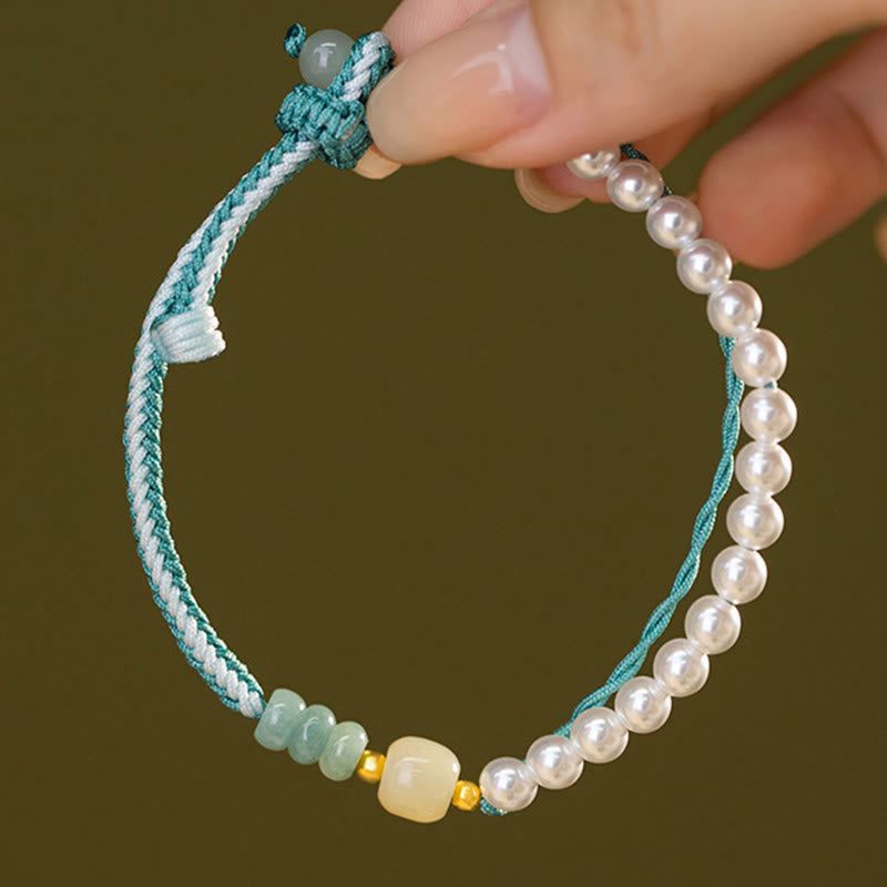 KarmaRipple's 925 Sterling Silver Hetian Jade Woven Rope Pearl Abundance Bracelet p9