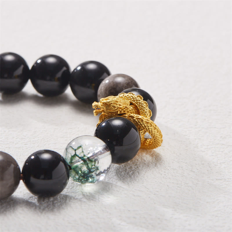 KarmaRipple's Authentic Silver Sheen Obsidian Dragon Green Phantom Protection Bracelet p9