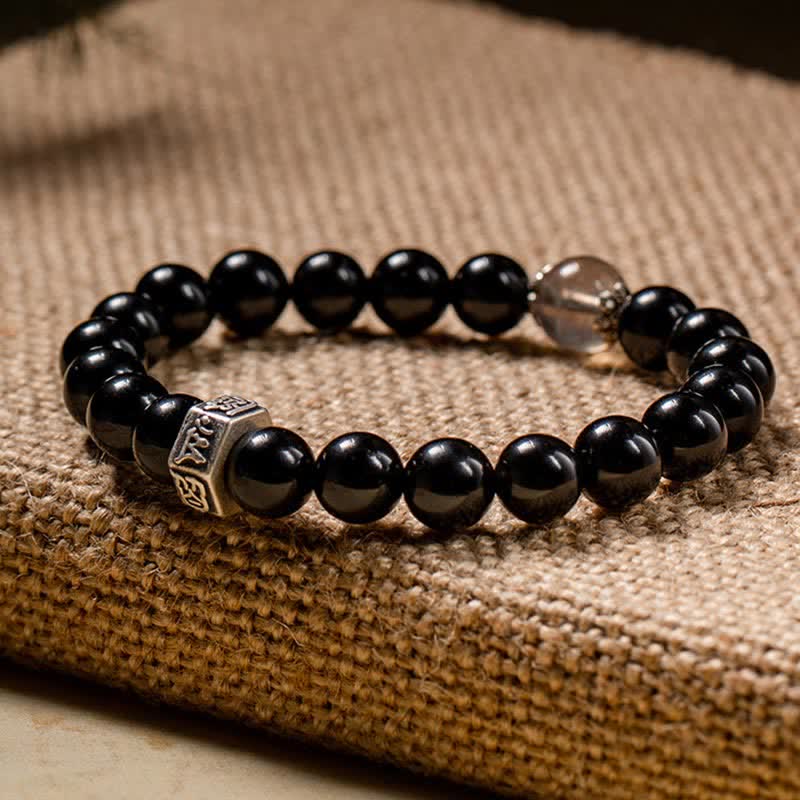 KarmaRipple's Chinese Zodiac Natal Buddha 925 Sterling Silver Black Obsidian Moonstone Strength Bracelet p12